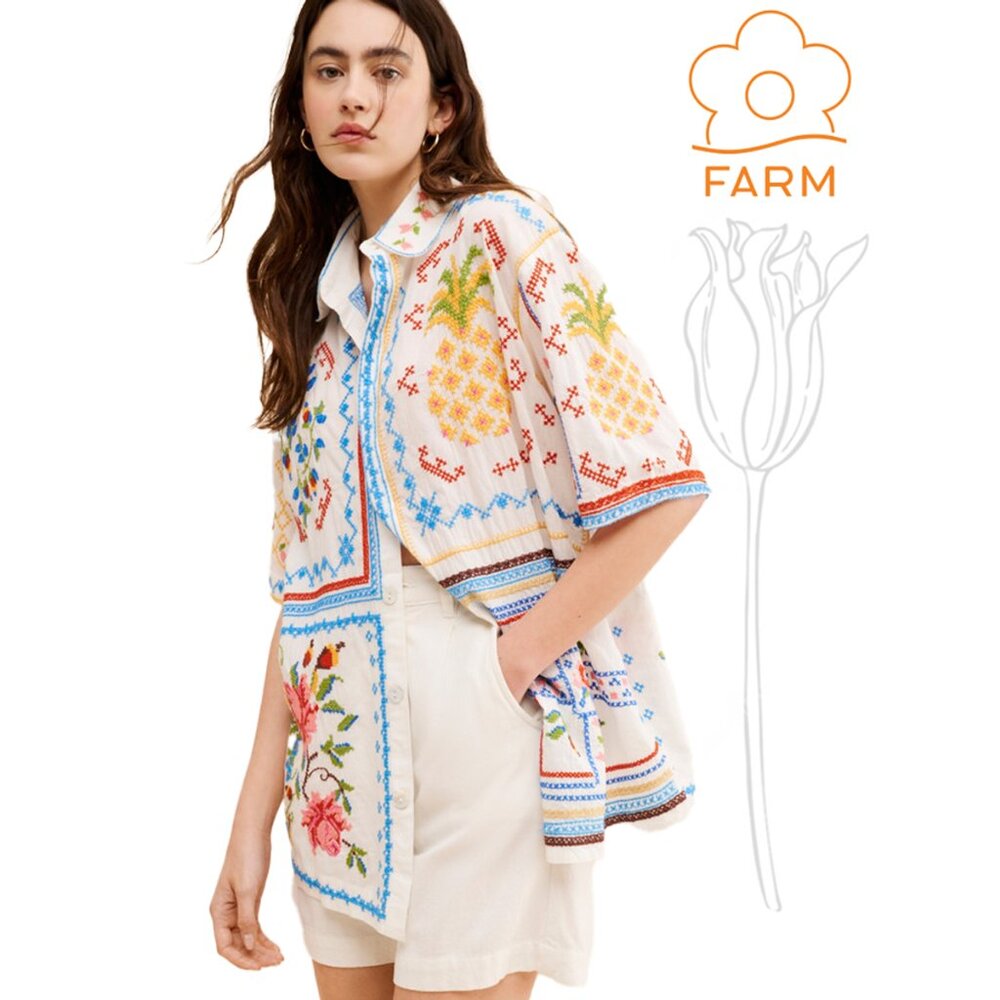 Farm Rio Embroidered Cotton Blouse - Picture 2 of 15